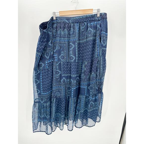 Coldwater Midi Skirt Blue Paisley Ruffle Elastic Stretch Waist Women Size 3X - Picture 12 of 12